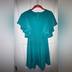 Elegant Teal Ruffle Sleeve Midi Dress